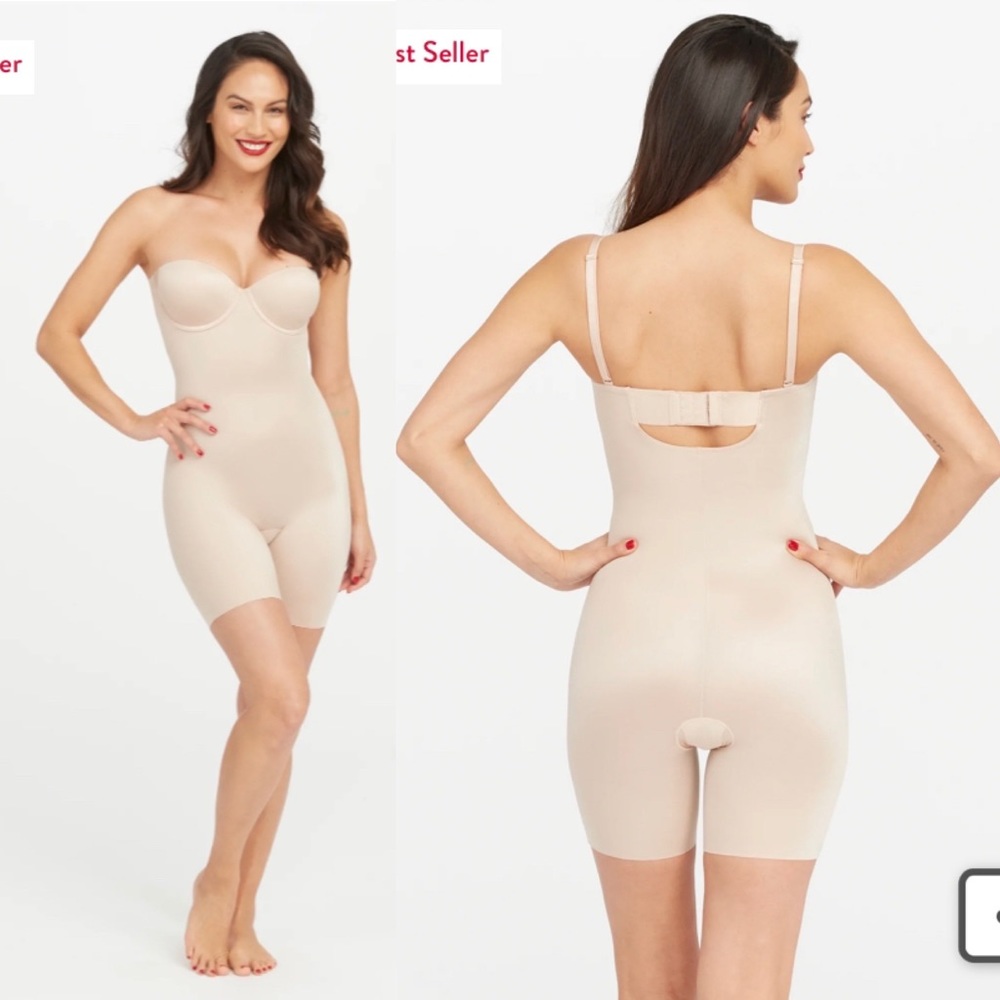 Spanx Suit Your Fancy Strapless Cupped Mid Thigh Bodysuit size S - Picture 2 of 16